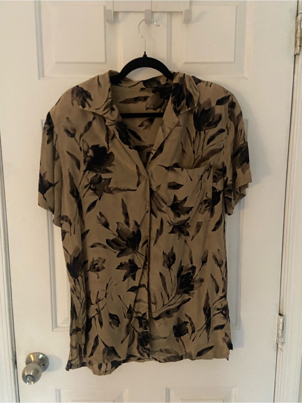 Beige Floral Short Sleeve Blouse